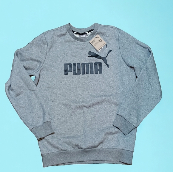 Puma Big Logo Crewneck Grey Black Sweatshirt Men's Size Small - Picture 2 of 6